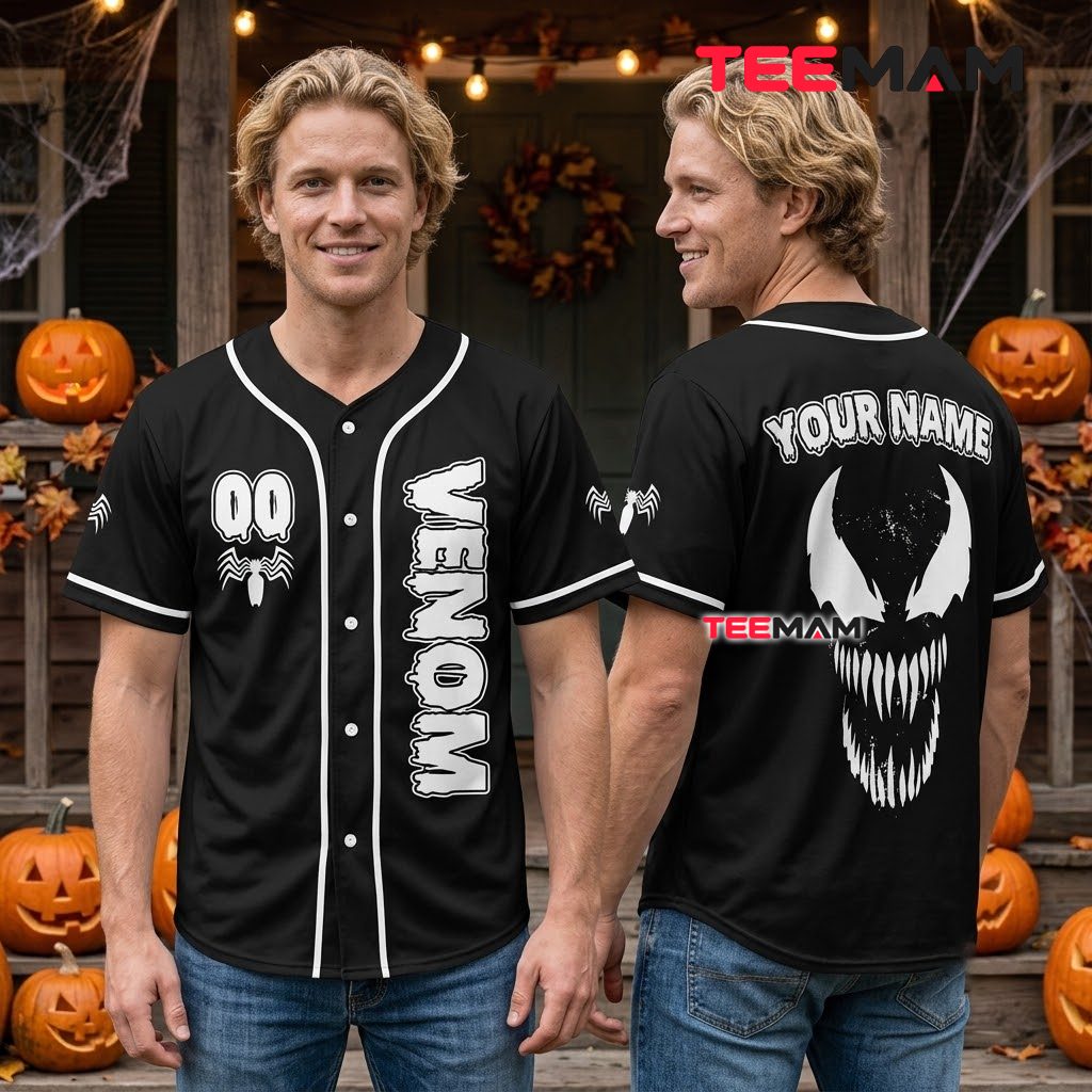 Personalized Venom Baseball Jersey Halloween Black White 2 Personalized Venom Baseball Jersey Halloween Black White 2