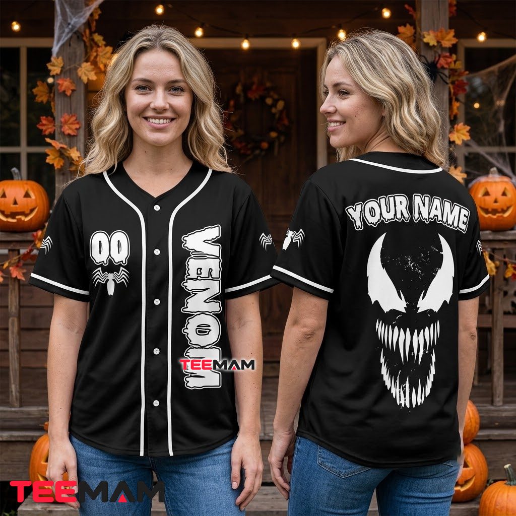 Personalized Venom Baseball Jersey Halloween Black White 3 Personalized Venom Baseball Jersey Halloween Black White 3