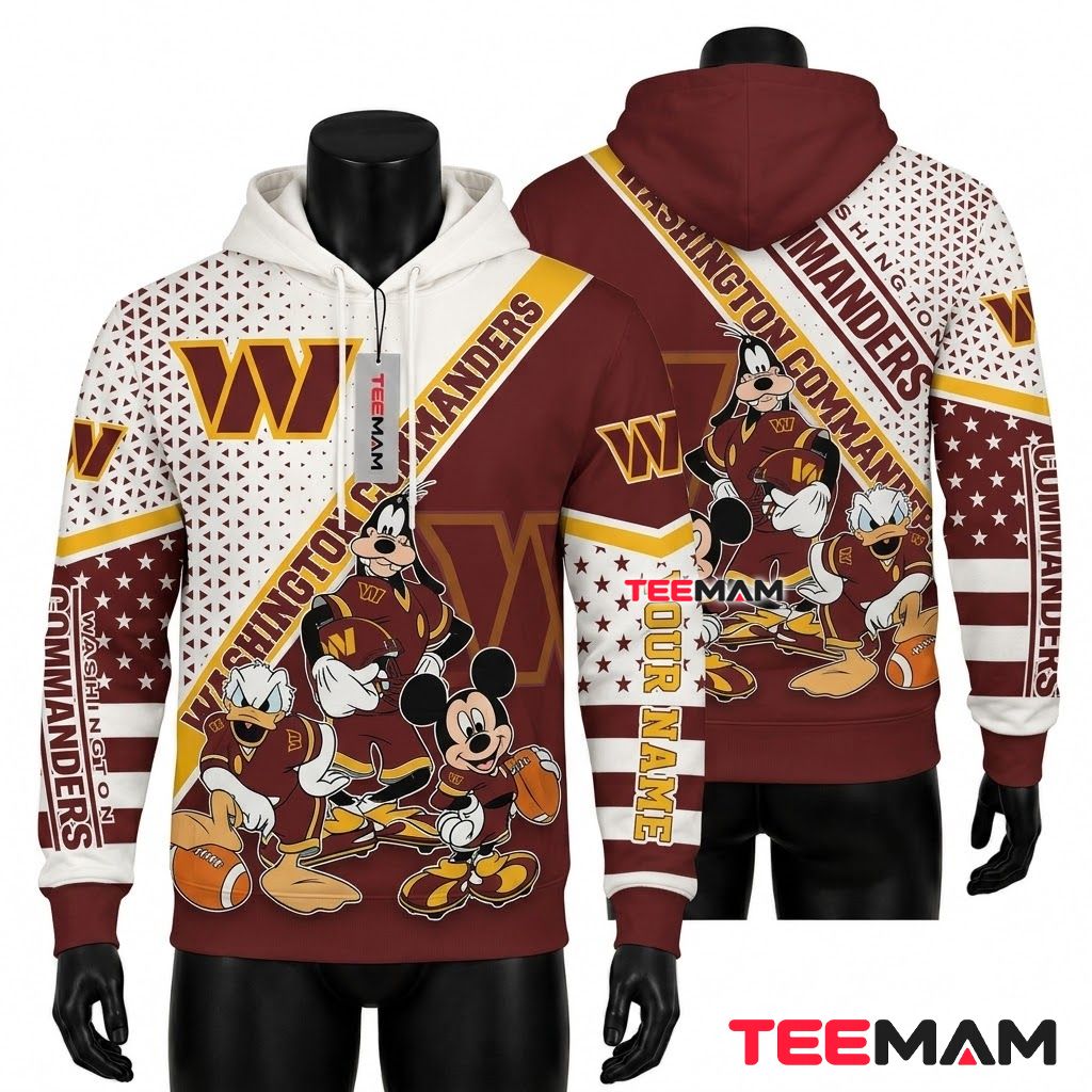 Personalized Washington Commanders 3D Hoodie Mickey Goofy Donald Front