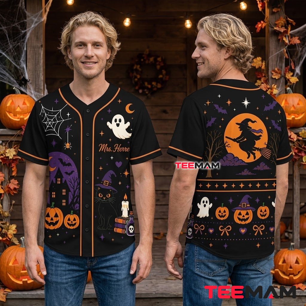 Personalized Witch Halloween Baseball Jersey Ghost Black 2 Personalized Witch Halloween Baseball Jersey Ghost Black 2