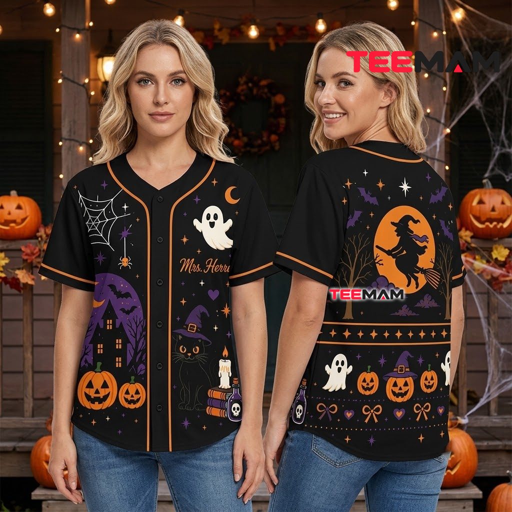 Personalized Witch Halloween Baseball Jersey Ghost Black 3 Personalized Witch Halloween Baseball Jersey Ghost Black 3
