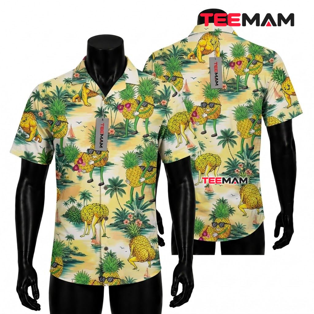 Pineapple Hawaiian Shirt Funny Cartoon Beach Island Front