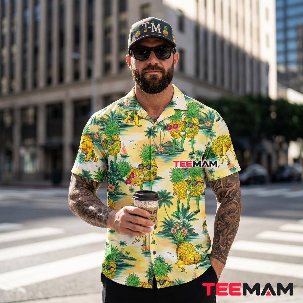Pineapple Hawaiian Shirt Funny Cartoon Beach Island Back Pineapple Hawaiian Shirt Funny Cartoon Beach Island Back