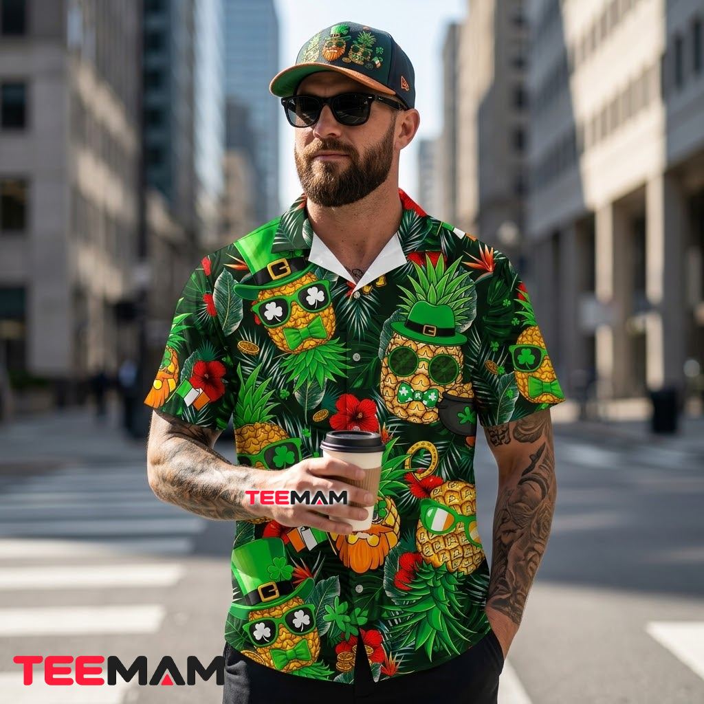 Pineapple Hawaiian Shirt St Patrick Shamrock Leprechaun Back Pineapple Hawaiian Shirt St Patrick Shamrock Leprechaun Back