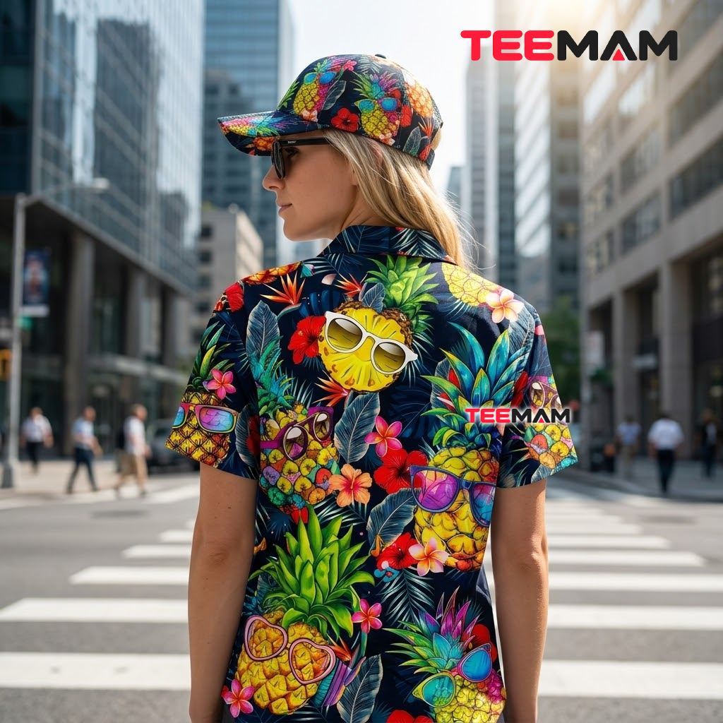 Pineapple Hawaiian Shirt Sunglasses Tropical Floral Navy Version 3 Pineapple Hawaiian Shirt Sunglasses Tropical Floral Navy Version 3