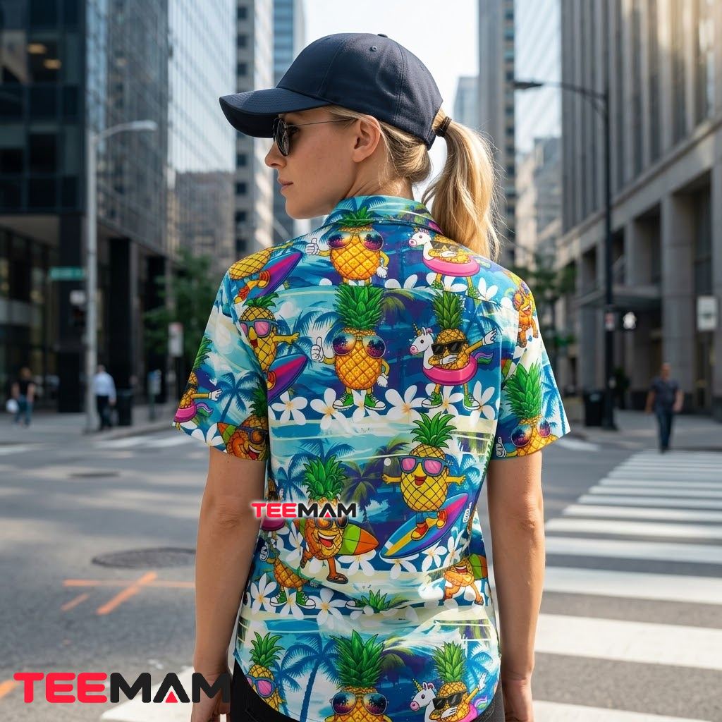 Pineapple Hawaiian Shirt Surfing Cartoon Ocean Wave Version 3 Pineapple Hawaiian Shirt Surfing Cartoon Ocean Wave Version 3