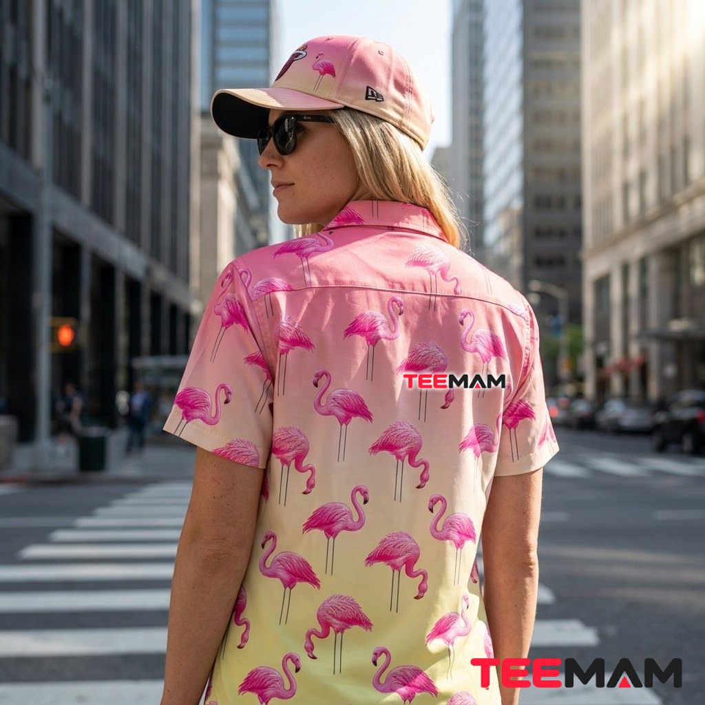 Pink Flamingo Hawaiian Shirt Gradient Yellow Tropical Beach Version 3 Pink Flamingo Hawaiian Shirt Gradient Yellow Tropical Beach Version 3