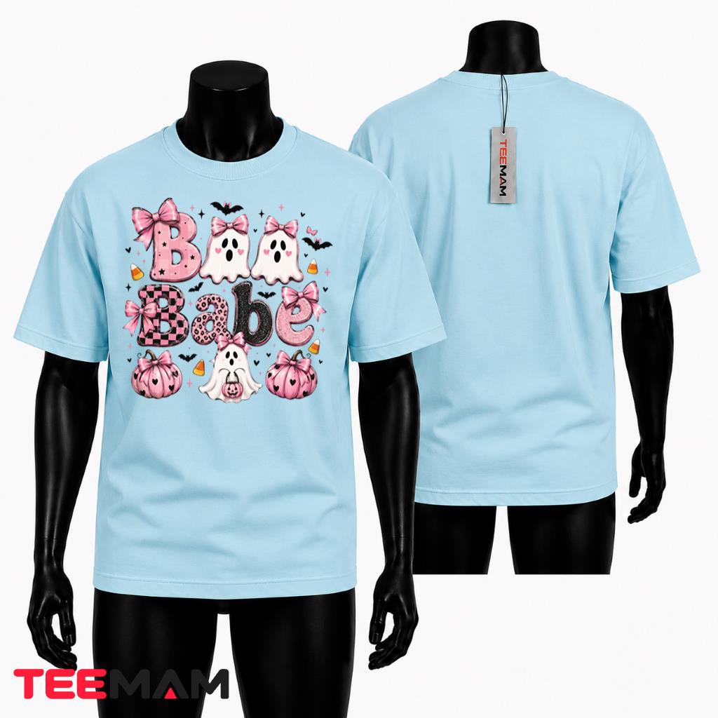 Pink Ghost Halloween T-Shirt Boo Babe Cute Bow Pumpkin