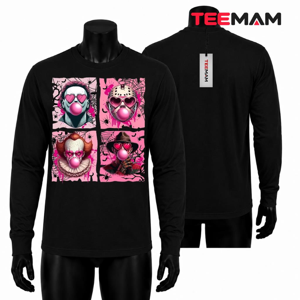 Pink Halloween Horror Characters Long Sleeve Bubble Gum Heart Glasses Cutesy Pink Halloween Horror Characters Long Sleeve Bubble Gum Heart Glasses Cutesy