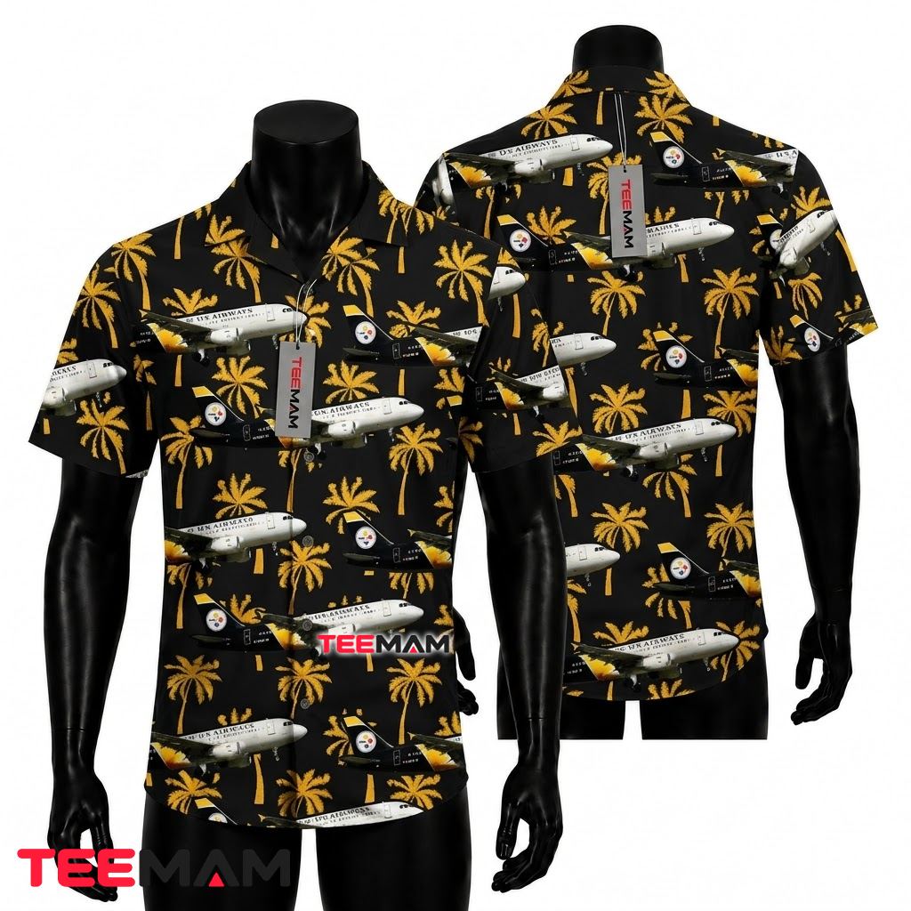 Pittsburgh Steelers Hawaiian Shirt Airplane Palm Front
