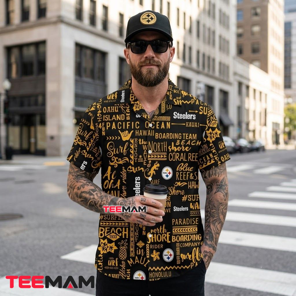 Pittsburgh Steelers Hawaiian Shirt Black Gold Tropical Back Pittsburgh Steelers Hawaiian Shirt Black Gold Tropical Back
