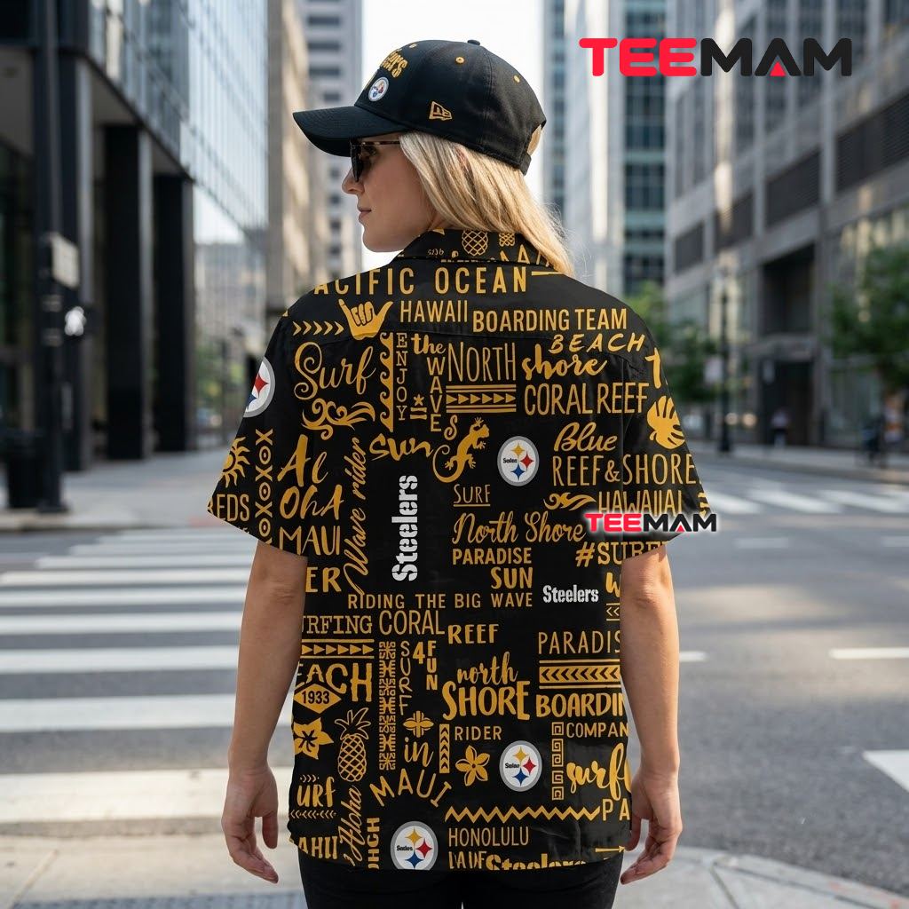 Pittsburgh Steelers Hawaiian Shirt Black Gold Tropical Version 3 Pittsburgh Steelers Hawaiian Shirt Black Gold Tropical Version 3