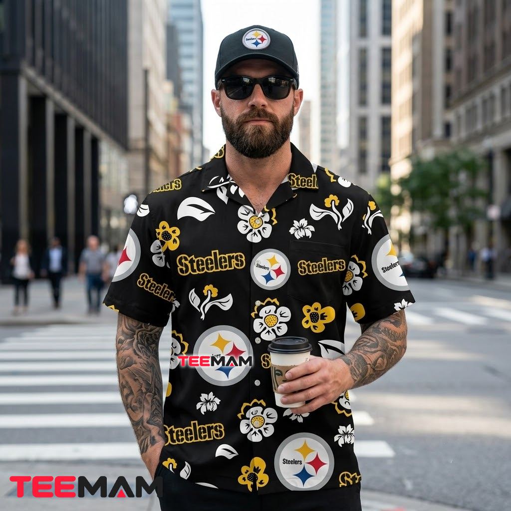 Pittsburgh Steelers Hawaiian Shirt Black Hibiscus Tropical Back Pittsburgh Steelers Hawaiian Shirt Black Hibiscus Tropical Back