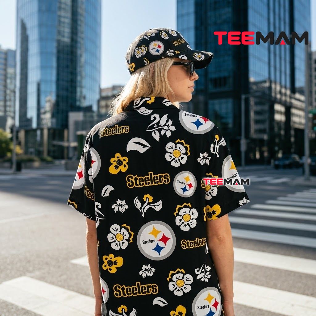 Pittsburgh Steelers Hawaiian Shirt Black Hibiscus Tropical Version 3 Pittsburgh Steelers Hawaiian Shirt Black Hibiscus Tropical Version 3
