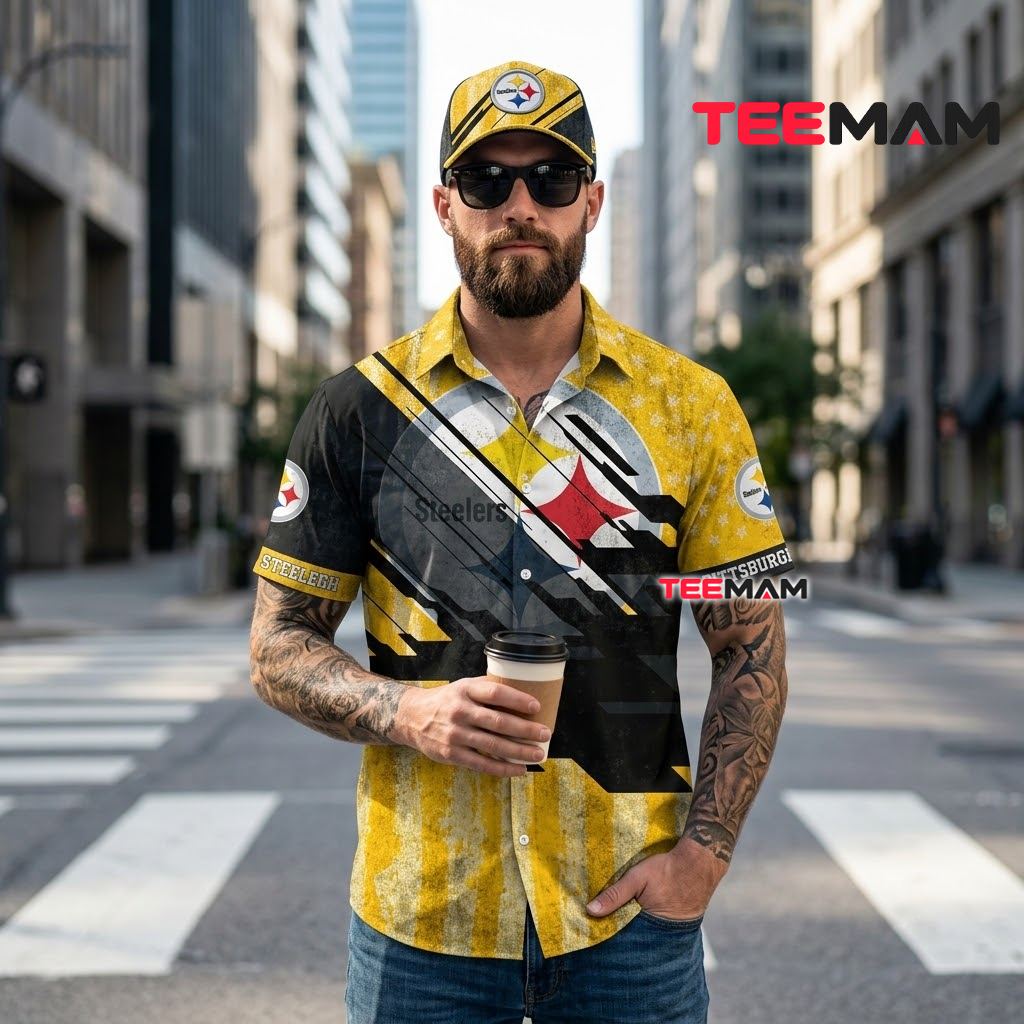 Pittsburgh Steelers Hawaiian Shirt Grunge Diagonal Back Pittsburgh Steelers Hawaiian Shirt Grunge Diagonal Back