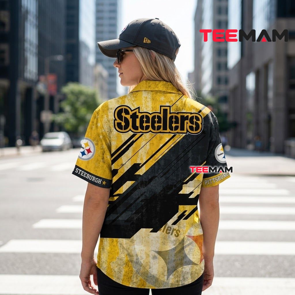 Pittsburgh Steelers Hawaiian Shirt Grunge Diagonal Version 3 Pittsburgh Steelers Hawaiian Shirt Grunge Diagonal Version 3