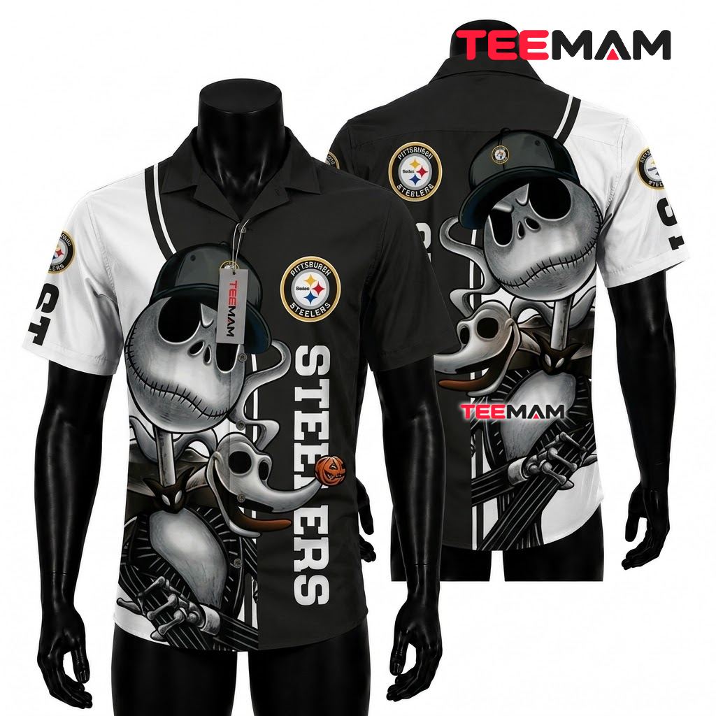 Pittsburgh Steelers Hawaiian Shirt Jack Skellington Front