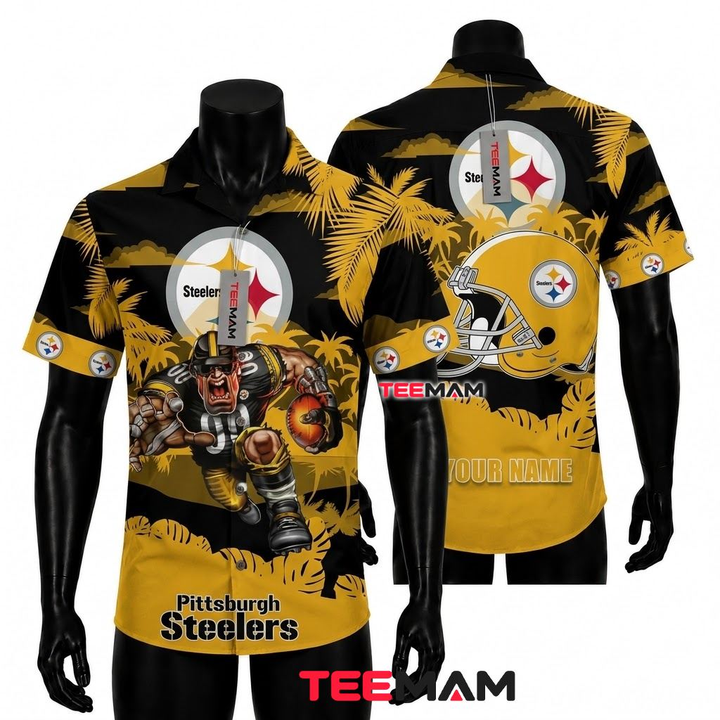 Pittsburgh Steelers Hawaiian Shirt Mascot Helmet Front