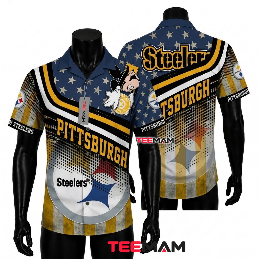 Pittsburgh Steelers Hawaiian Shirt Mickey Stars Front