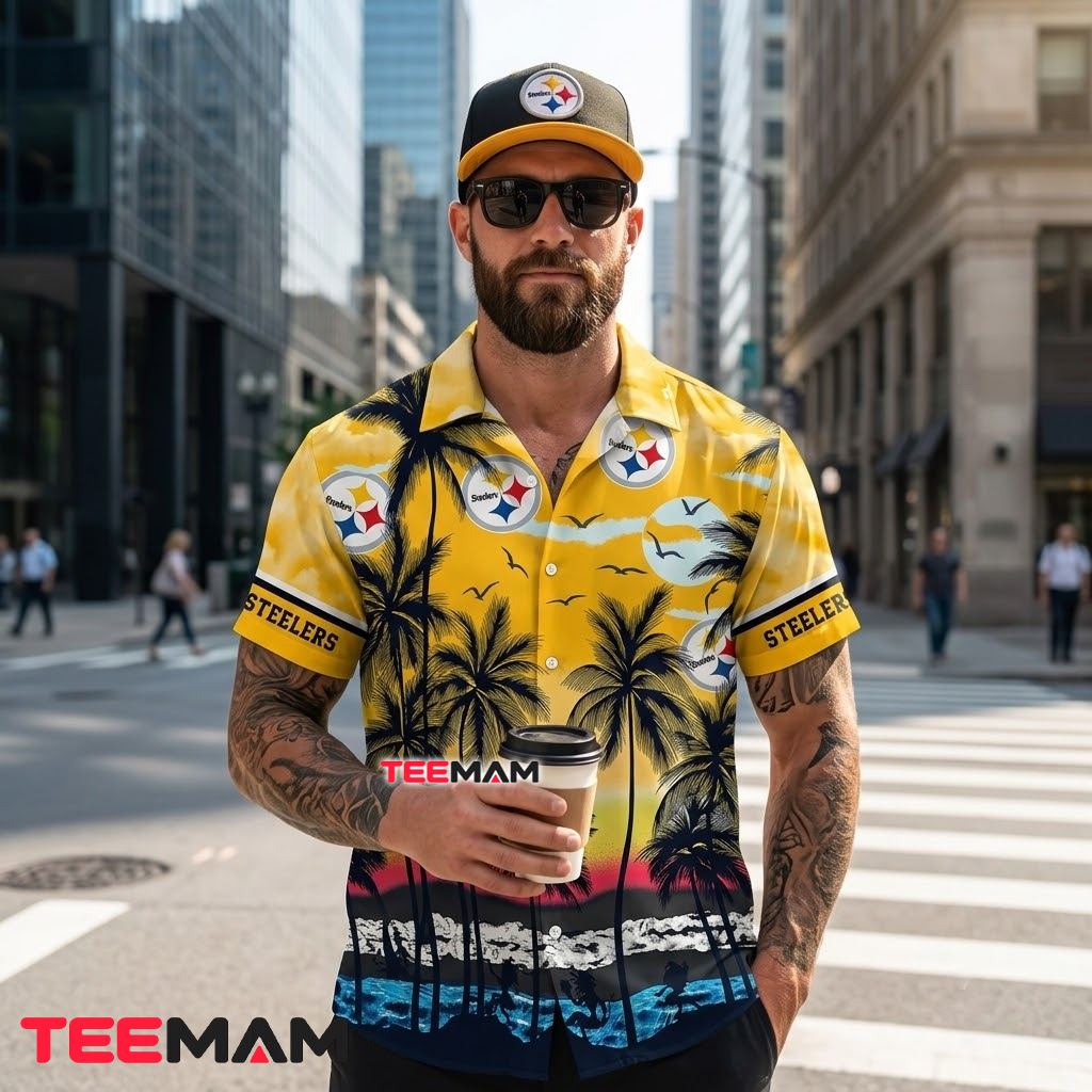 Pittsburgh Steelers Hawaiian Shirt Palm Sunset Back Pittsburgh Steelers Hawaiian Shirt Palm Sunset Back