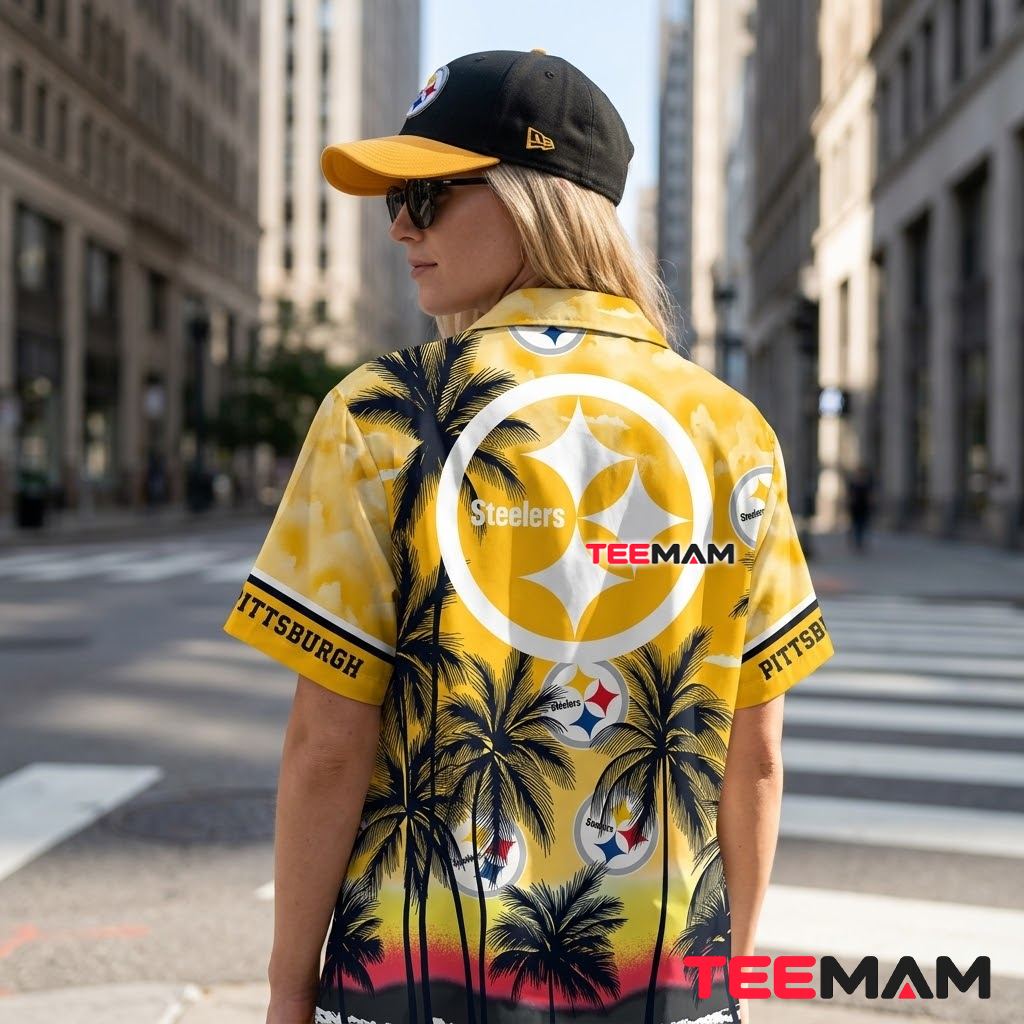 Pittsburgh Steelers Hawaiian Shirt Palm Sunset Version 3 Pittsburgh Steelers Hawaiian Shirt Palm Sunset Version 3