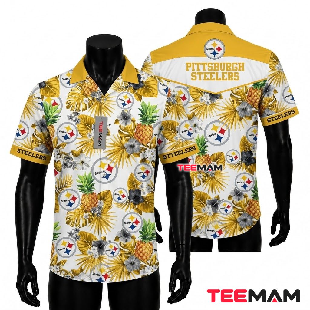 Pittsburgh Steelers Hawaiian Shirt Pineapple Floral Front