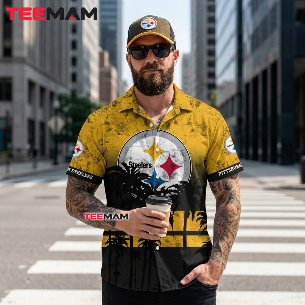 Pittsburgh Steelers Hawaiian Shirt Silhouette Grunge Back Pittsburgh Steelers Hawaiian Shirt Silhouette Grunge Back
