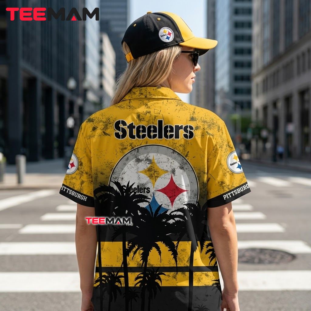 Pittsburgh Steelers Hawaiian Shirt Silhouette Grunge Version 3 Pittsburgh Steelers Hawaiian Shirt Silhouette Grunge Version 3