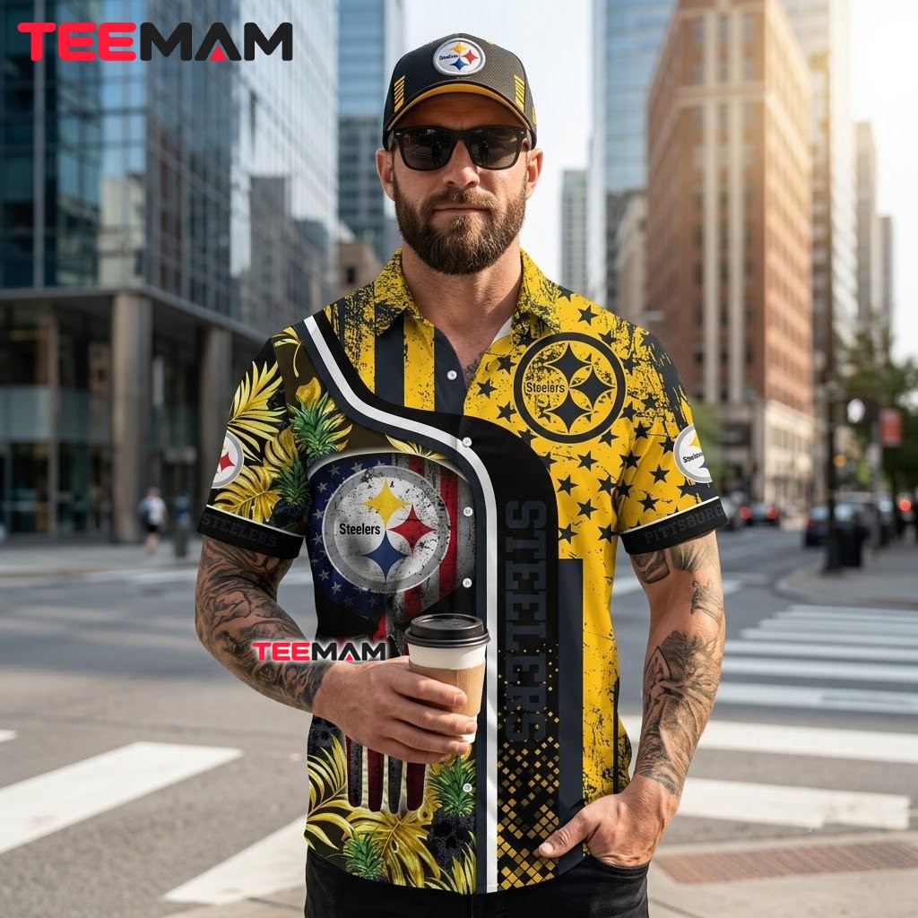 Pittsburgh Steelers Hawaiian Shirt Skull Flag Back Pittsburgh Steelers Hawaiian Shirt Skull Flag Back