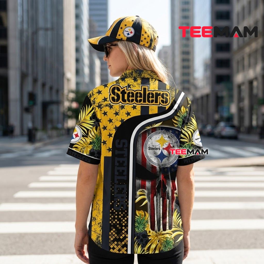 Pittsburgh Steelers Hawaiian Shirt Skull Flag Version 3 Pittsburgh Steelers Hawaiian Shirt Skull Flag Version 3