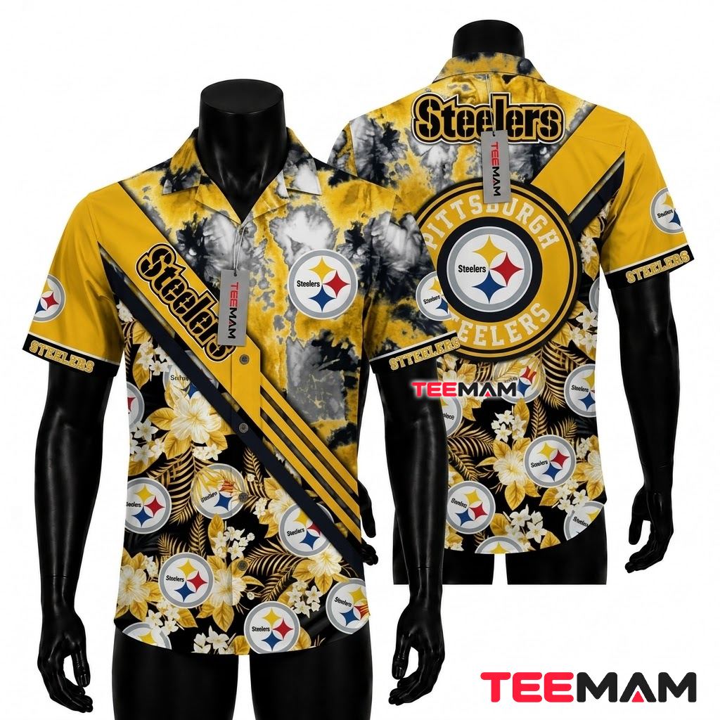 Pittsburgh Steelers Hawaiian Shirt Tie Dye Floral Front