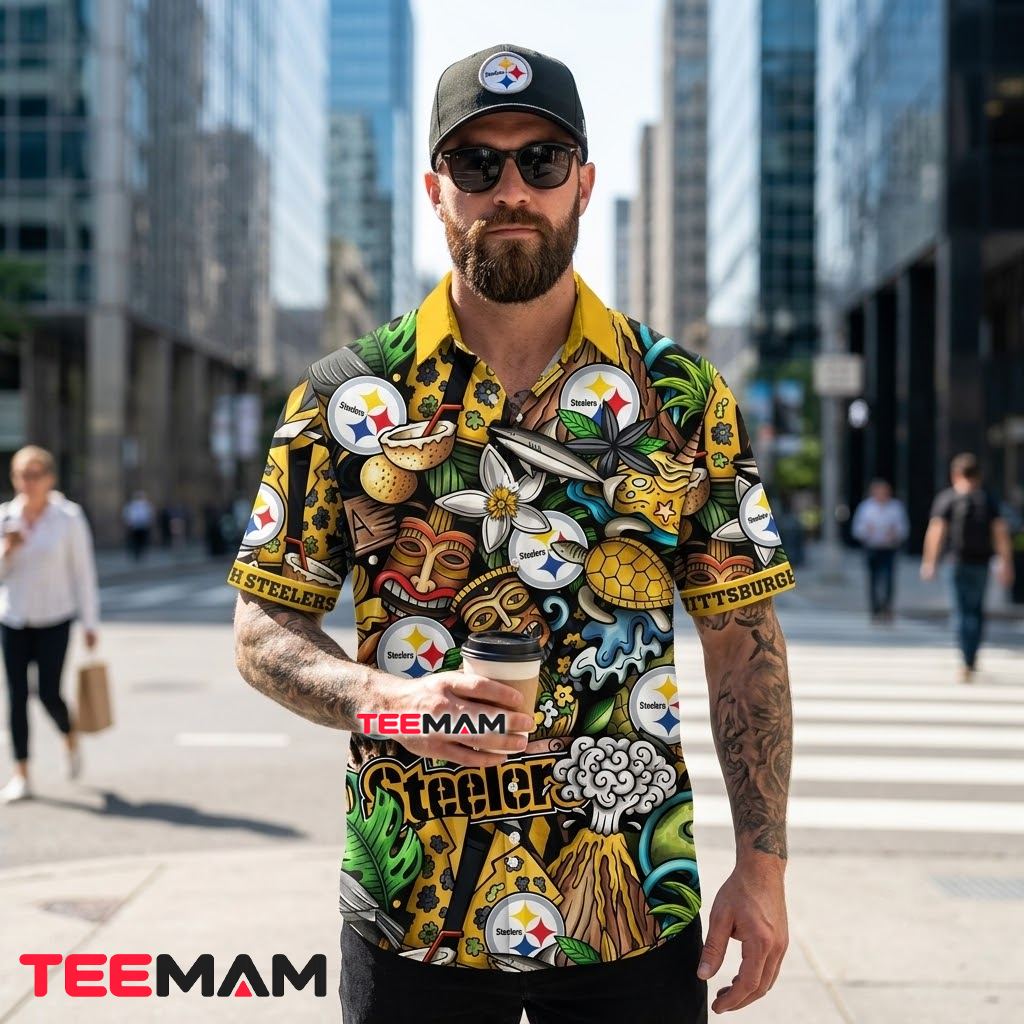 Pittsburgh Steelers Hawaiian Shirt Tiki Volcano Back Pittsburgh Steelers Hawaiian Shirt Tiki Volcano Back
