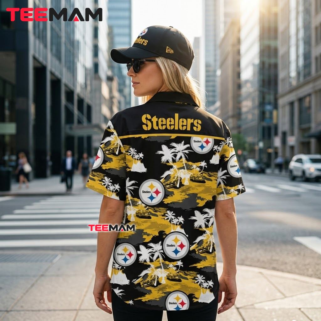 Pittsburgh Steelers Hawaiian Shirt White Palm Version 3 Pittsburgh Steelers Hawaiian Shirt White Palm Version 3