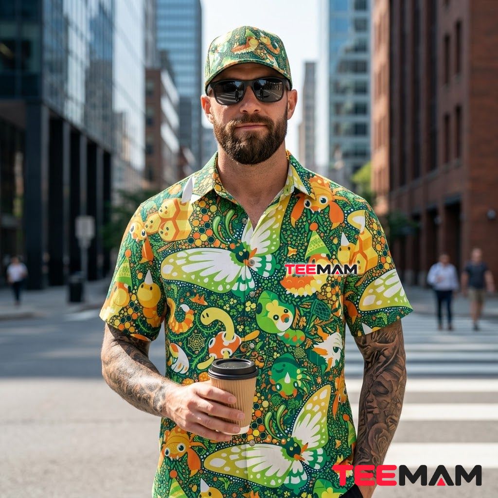 Pokemon Hawaiian Shirt Bug Type Butterfree Green Back Pokemon Hawaiian Shirt Bug Type Butterfree Green Back
