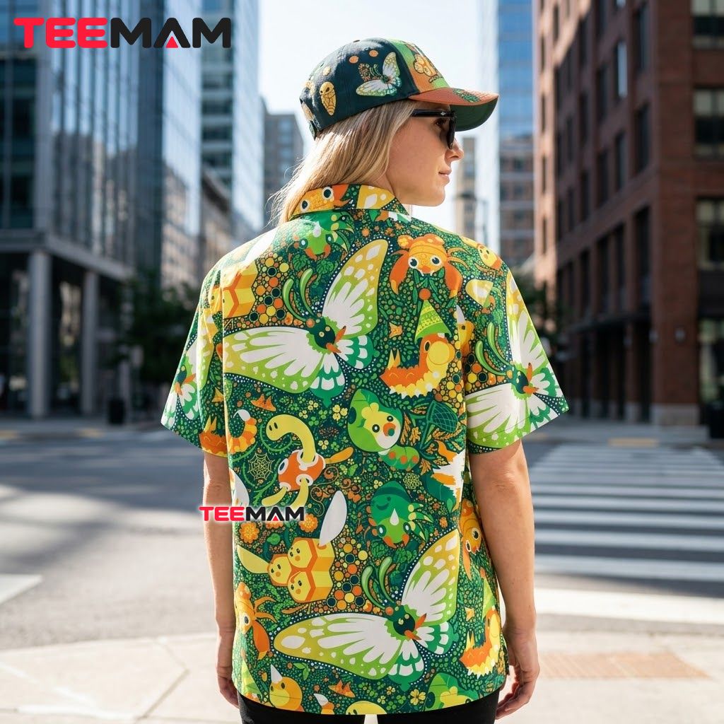 Pokemon Hawaiian Shirt Bug Type Butterfree Green Version 3 Pokemon Hawaiian Shirt Bug Type Butterfree Green Version 3