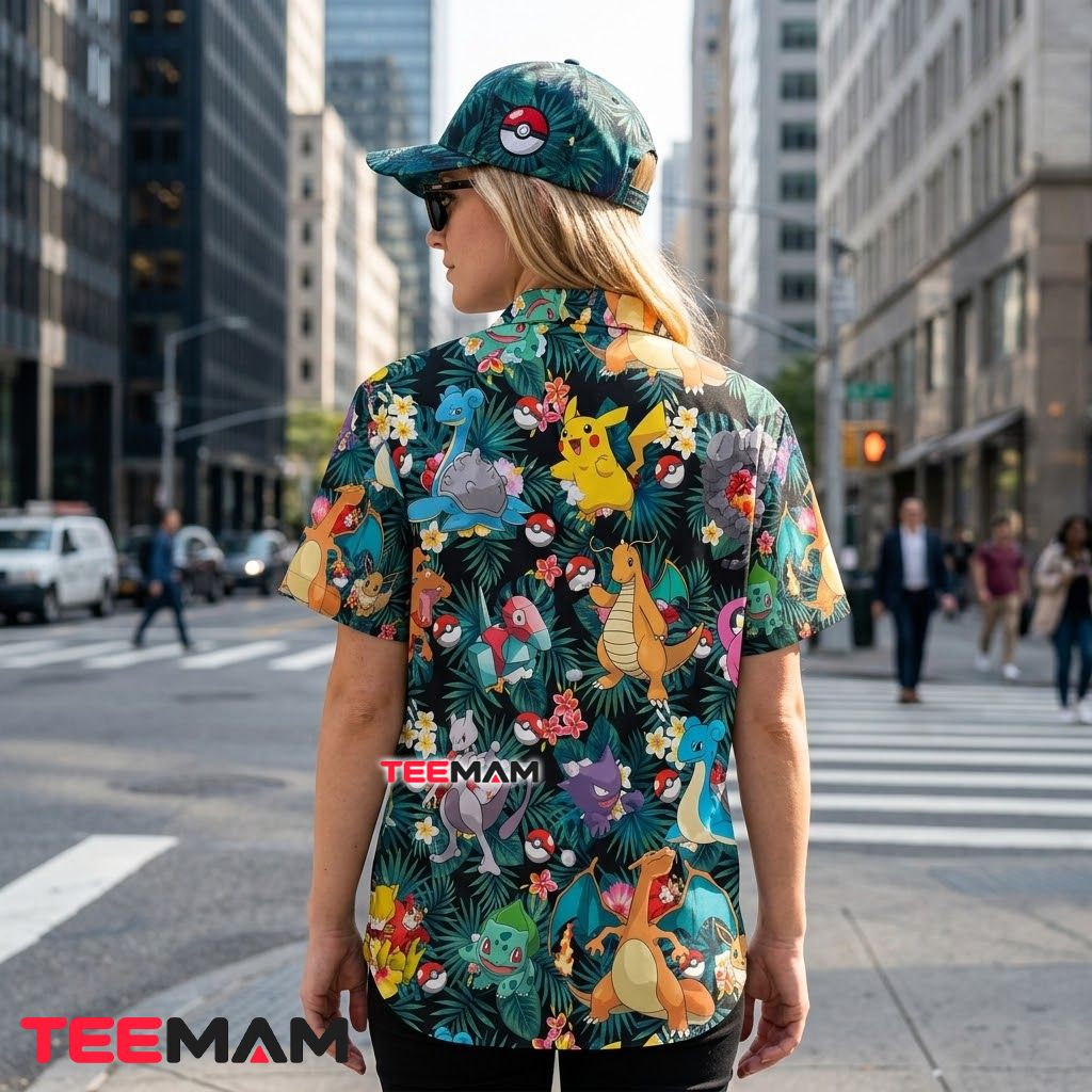 Pokemon Hawaiian Shirt Character Mix Tropical Leaf Version 3 Pokemon Hawaiian Shirt Character Mix Tropical Leaf Version 3
