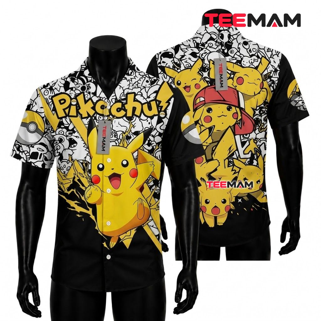 Pokemon Hawaiian Shirt Pikachu Lightning Comic Print Front