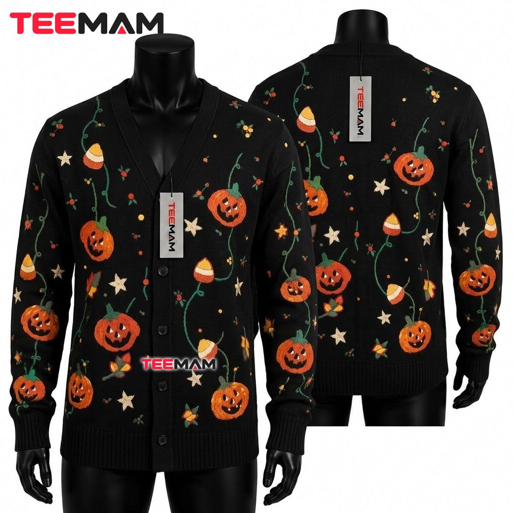 Pumpkin Halloween Cardigan Vine Lights Star 1