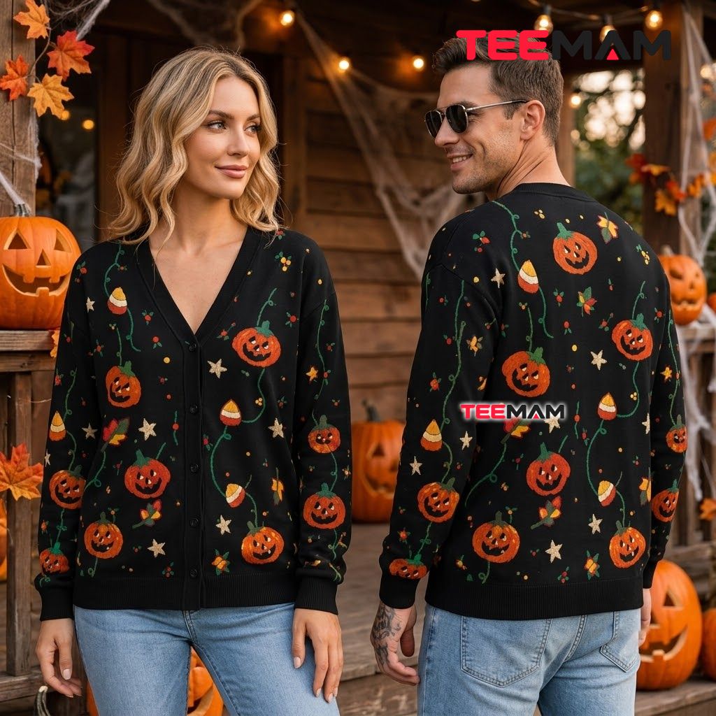 Pumpkin Halloween Cardigan Vine Lights Star 2 Pumpkin Halloween Cardigan Vine Lights Star 2