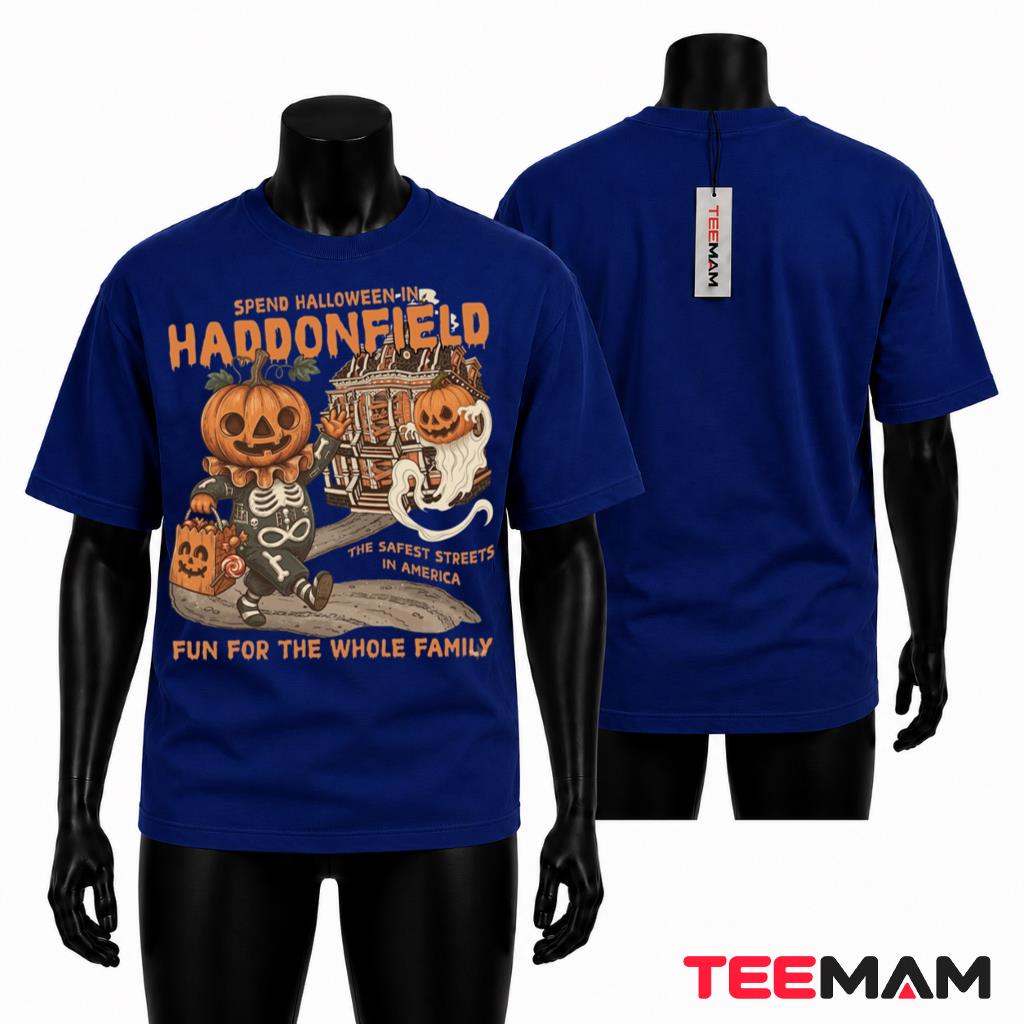 Pumpkin Skeleton Halloween T-Shirt Spend Halloween In Haddonfield