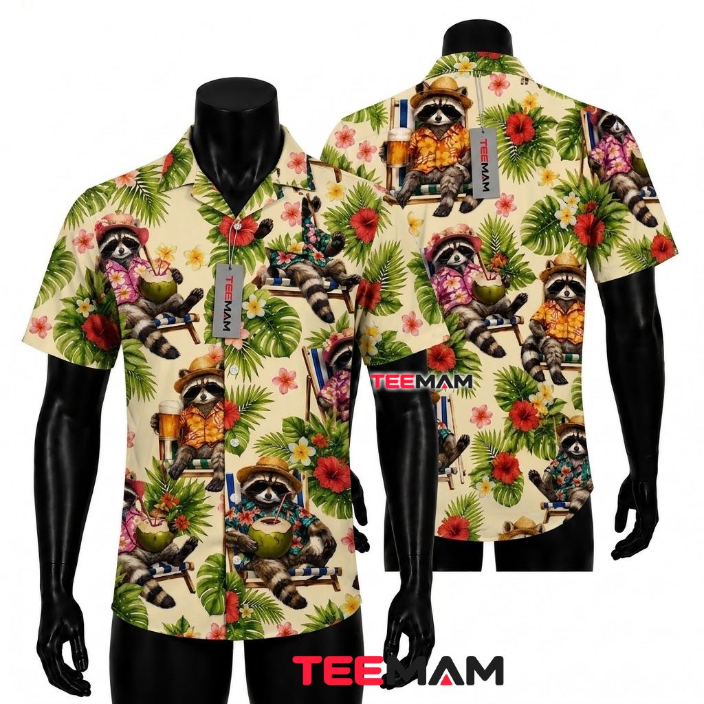 Raccoon Hawaiian Shirt Beach Chair Cocktail Front