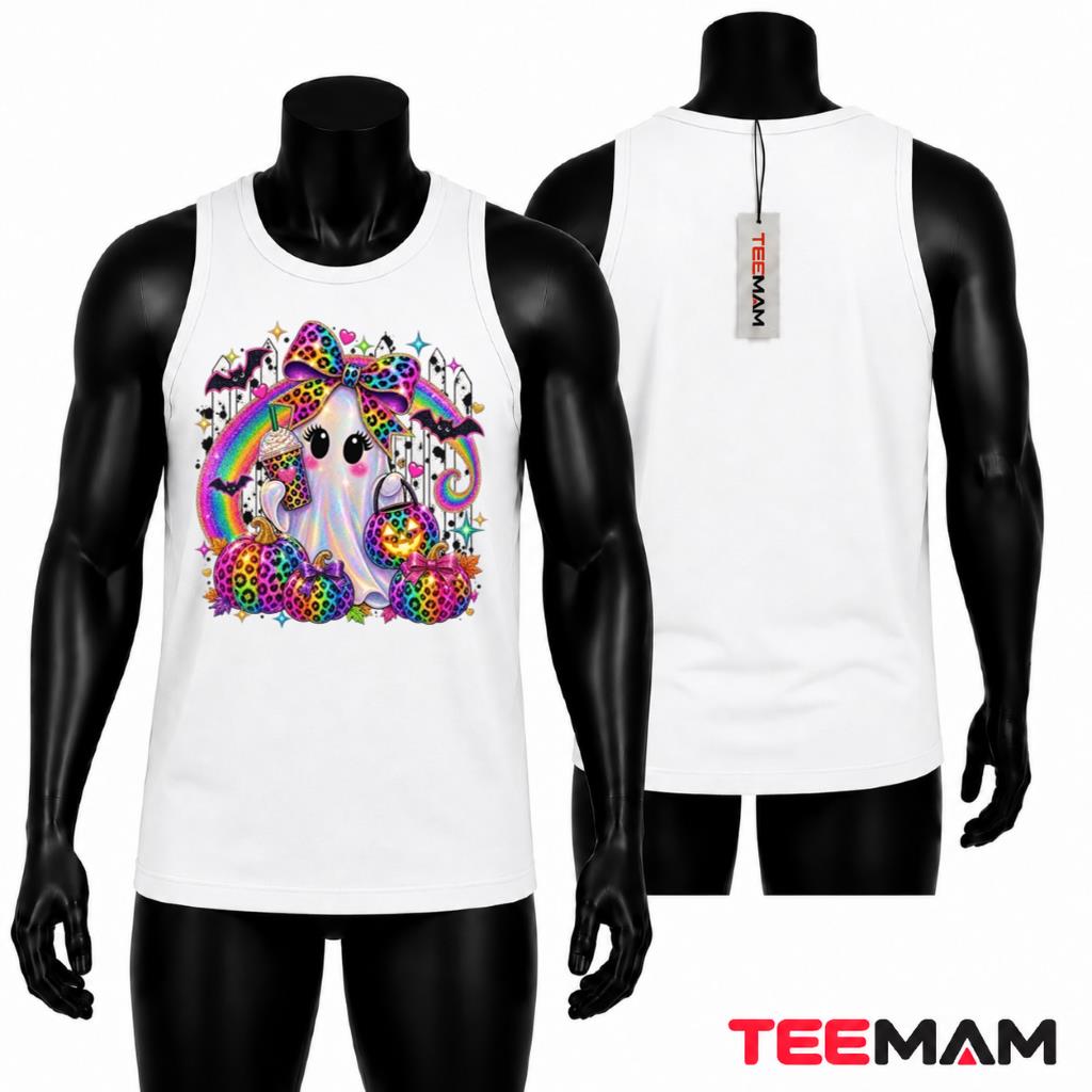 Rainbow Leopard Ghost Halloween Tank Top Pumpkin Bow Rainbow Leopard Ghost Halloween Tank Top Pumpkin Bow