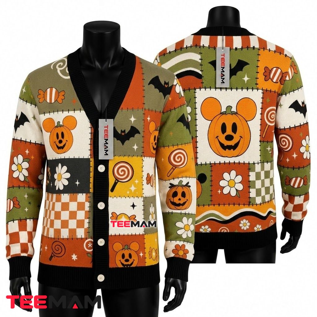 Retro Disney Halloween Cardigan Pumpkin Mickey Daisy 1
