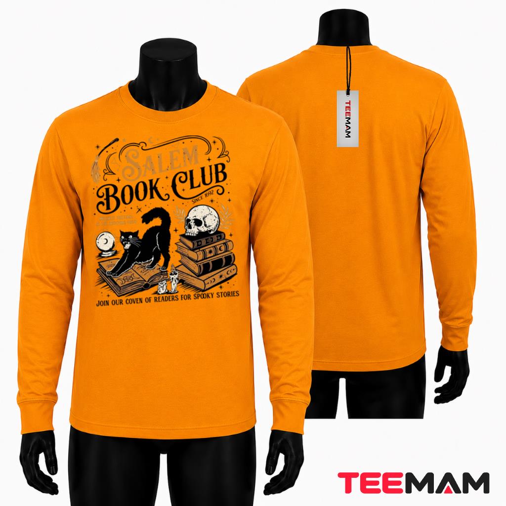 Salem Book Club Witchy Black Cat Halloween Graphic Long Sleeve Salem Book Club Witchy Black Cat Halloween Graphic Long Sleeve