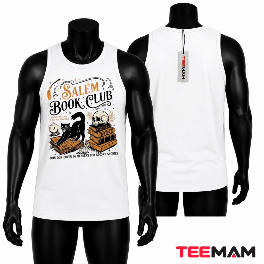 Salem Book Club Witchy Black Cat Halloween Graphic Tank Top Salem Book Club Witchy Black Cat Halloween Graphic Tank Top