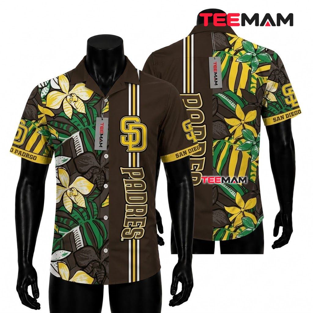 San Diego Padres Aloha Shirt Orchid Striped Front