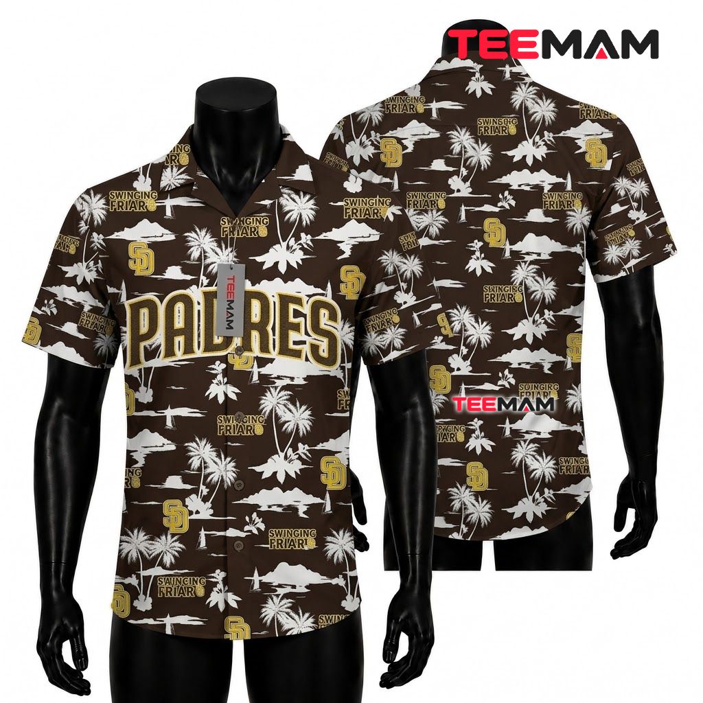 San Diego Padres Aloha Shirt Swinging Friar Island Front