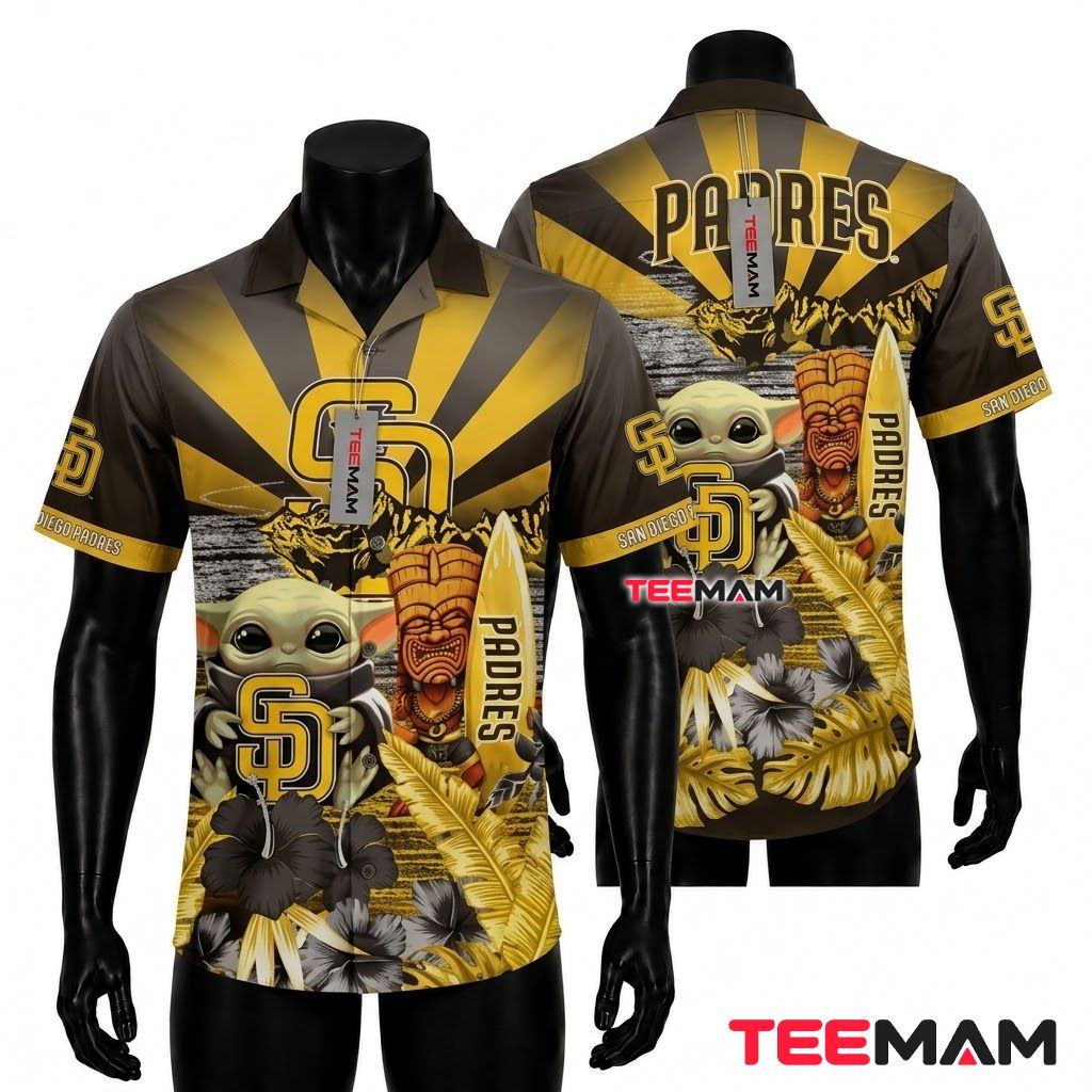San Diego Padres Hawaiian Shirt Baby Yoda Tiki Front
