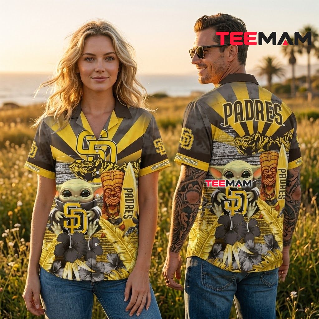 San Diego Padres Hawaiian Shirt Baby Yoda Tiki Back San Diego Padres Hawaiian Shirt Baby Yoda Tiki Back