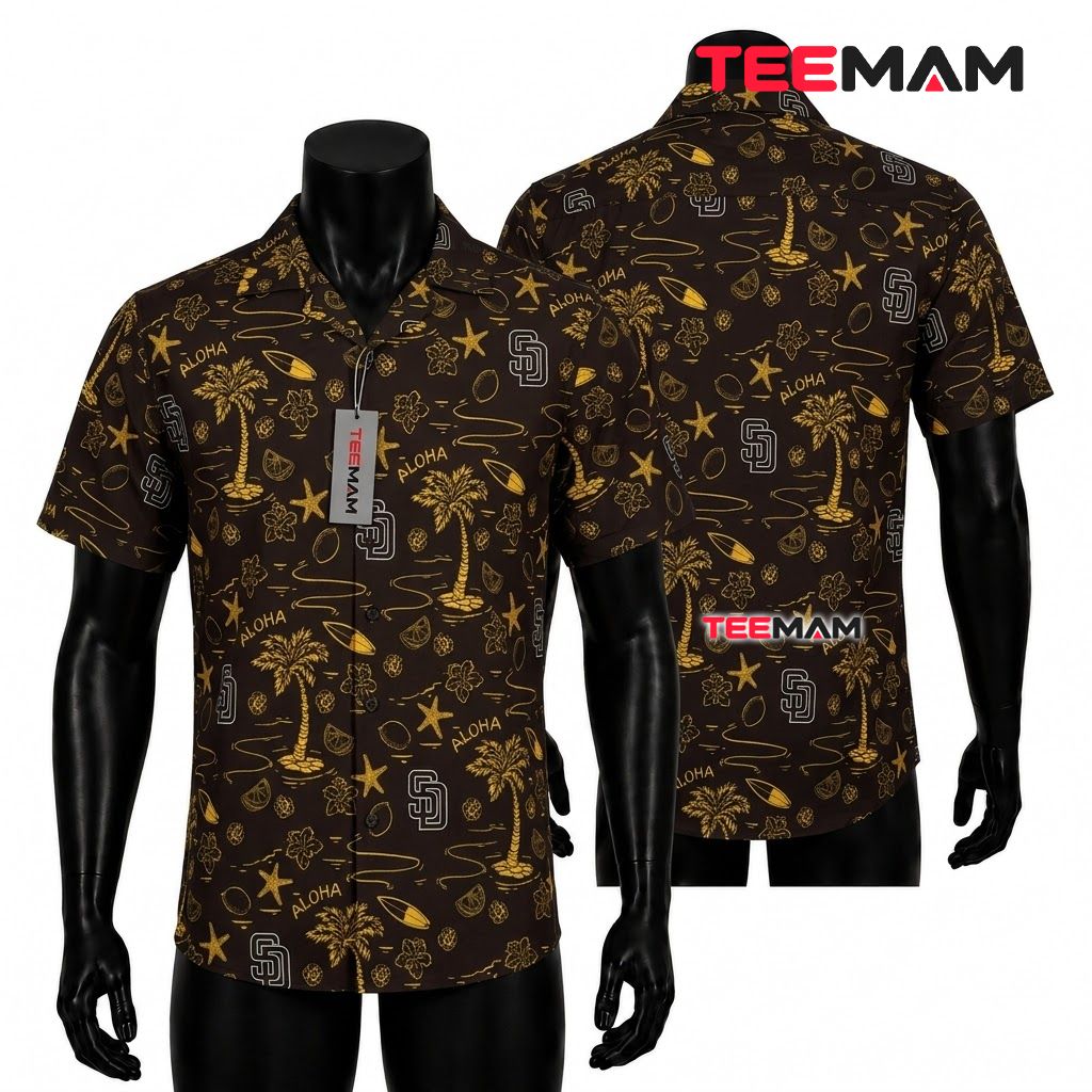 San Diego Padres Hawaiian Shirt Doodle Starfish Front